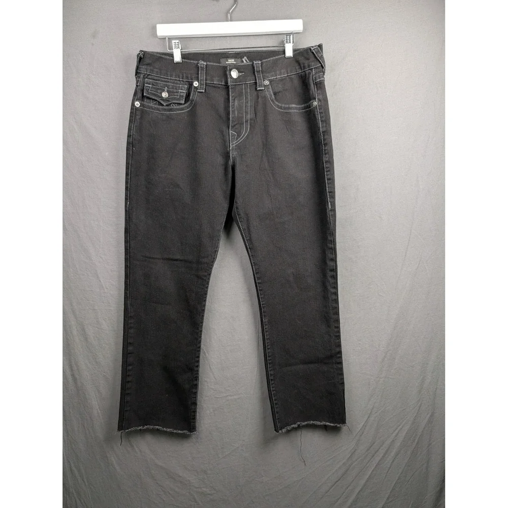 True Religion Ricky Relaxed Straight Black Jeans‎ Raw Hem Mens 34